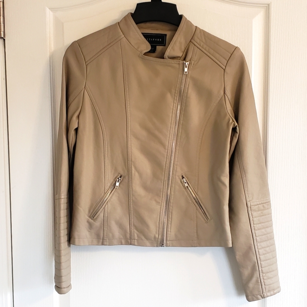 Brand New Faux Leather Jacket Metaphor Moto Biker Jacket cobble stone Medium